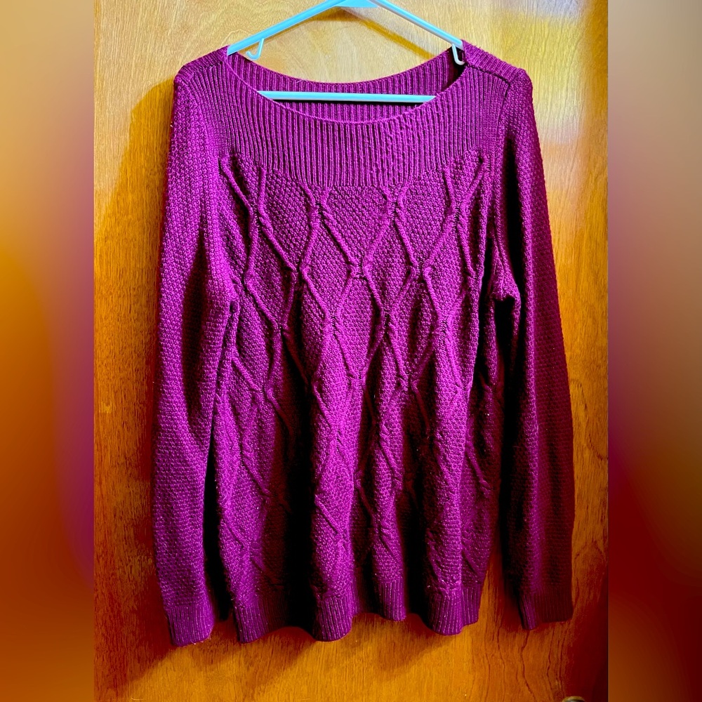 Covington Maroon Crew Neck Cable Knit Sweater